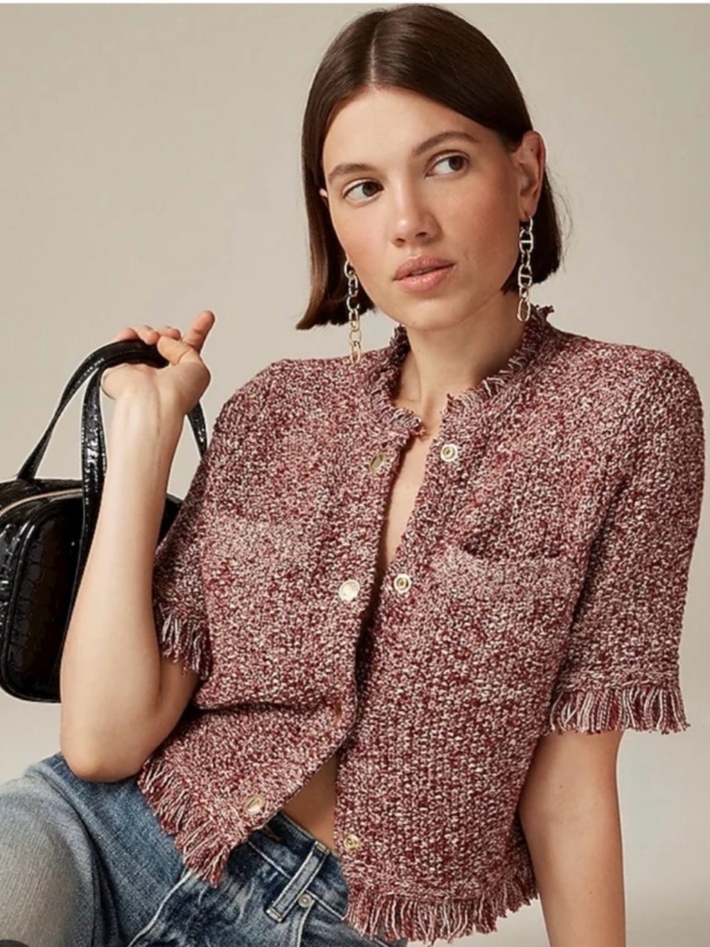 J. Crew Fingertrim Ladylike Cropped Sweater | size Large